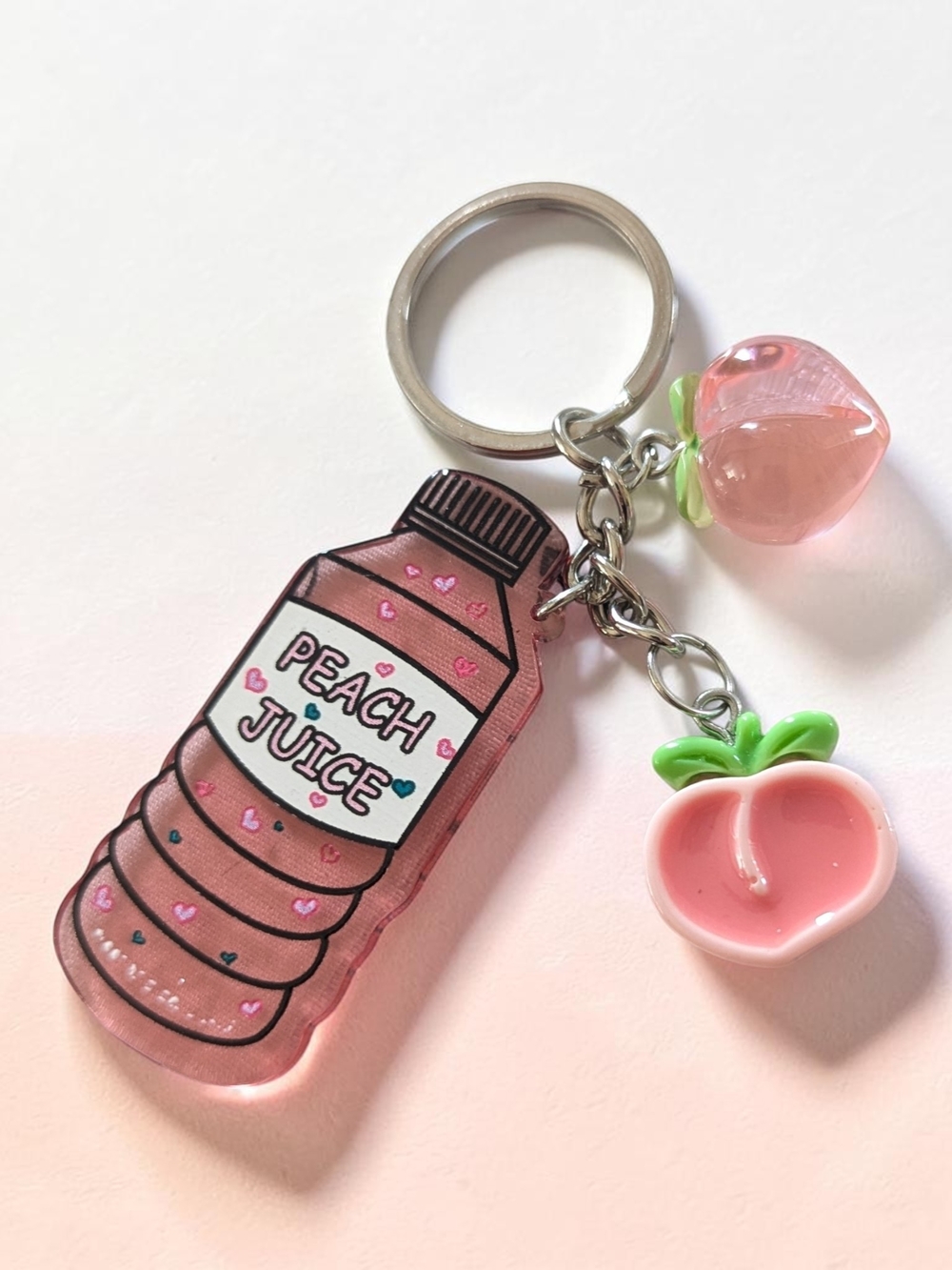 Peach Juice Pink Keychain Charm | Novelty Travel Accessory Keyring Bags Purse